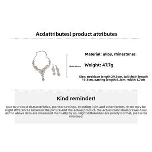 Detail view of rhinestone fan-shaped necklace and earring set with size measurements