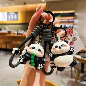 Cute Cartoon Panda Keychain PVC Animal Keyring With Plated Finish Silicone Lanyard And Metal Hook For Bag Hanging Ornament