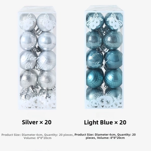 Detail of 4cm silver and light blue Christmas ball ornaments set with diverse textures