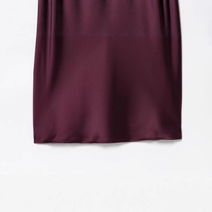 Deep burgundy satin midi dress with premium silky texture and elegant lace detailing