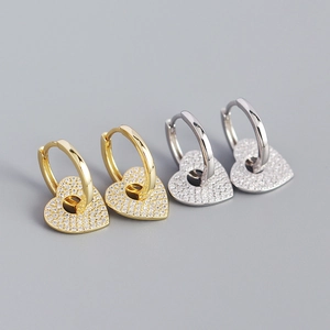 Boucles d'oreilles cœur géométriques en argent S925 en or et argent avec pavé CZ
