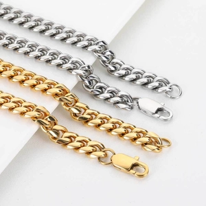 Polished stainless steel Cuban link chains in gold and silver finish for men