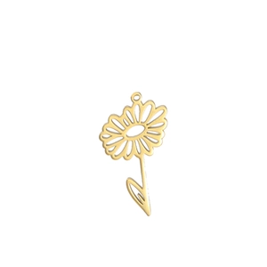 18k gold plated stainless steel daisy flower pendant with hollow floral leaf design