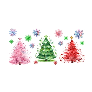 Watercolor Christmas tree and snowflake wall decals for festive living room decoration