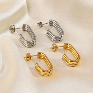 Minimalist multi-layered 18K gold and silver plated stainless steel U-shaped hoop earrings