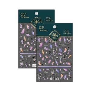 Stickers ongles gaufrés avec attrape-rêves et plumes en dégradé violet et bleu