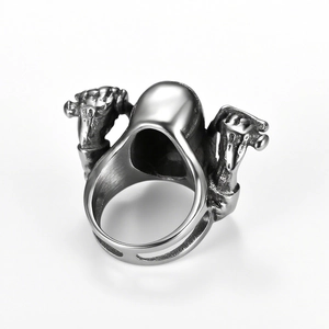 Vintage stainless steel biker ring featuring a detailed hooded figure motorcycle design