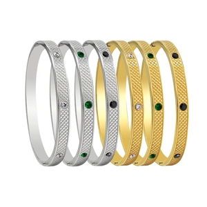 Polished titanium steel fish-scale bracelets with zircon insets in gold and silver
