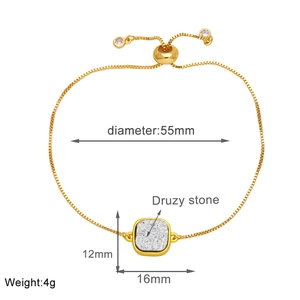 Detail of 18k gold plated bracelet showing 55mm diameter and 12mm x 16mm Druzy stone size