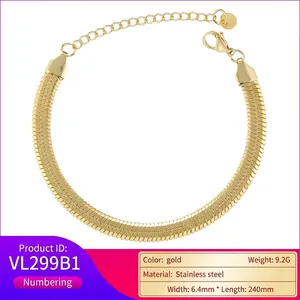 18K gold plated stainless steel herringbone chain bracelet with 6.4mm width for men and women