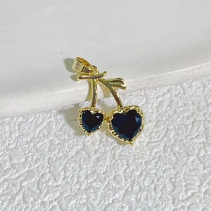 Sweet cherry pendant with dark blue heart-shaped zircons and 18K gold plated finish
