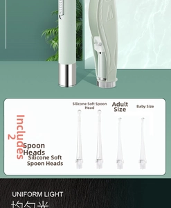 Detail view of fish-shaped LED ear wax removal tool with four interchangeable heads