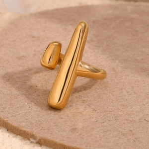 Minimalist Stainless Steel 18K Gold Plated Open Ring For Women Creative Geometric Round Rod Design Fashion Niche Jewelry