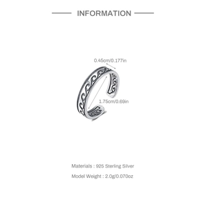 Detailed size specifications and parameters for the S925 sterling silver wave ring