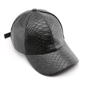 Classic black faux crocodile leather baseball cap with textured scale pattern finish