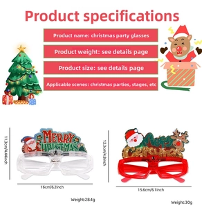 Detailed size specifications for LED Christmas party glasses with Santa and reindeer motifs