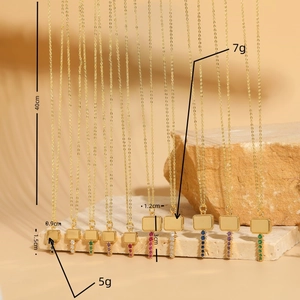 Elegant gold key-shaped necklace with vibrant square zircon pendants in ten colors