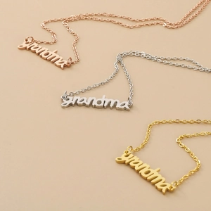 Polished stainless steel Grandma letter pendant necklaces in gold, silver and rose gold