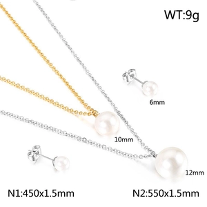 Technical specifications of pearl necklace and earring set with measurements and weight