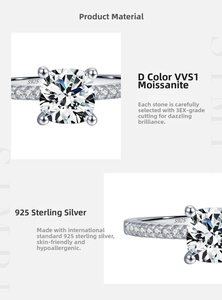 Detail of 1ct D-color VVS1 moissanite ring with S925 sterling silver hallmark