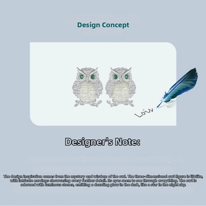 Detailed macro view of 925 sterling silver owl earrings with green luminous eyes