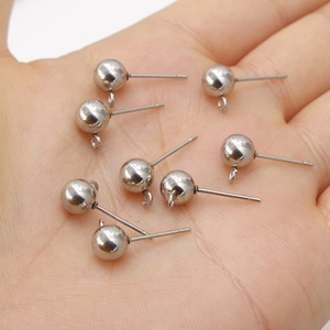 Polished stainless steel ball stud earrings with open loops for DIY jewelry making