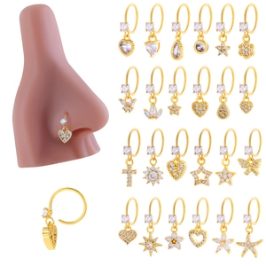 Fashion Zirconia Pendant Nose Ring For Women Heart Star Butterfly Piercing Jewelry Gold Silver Color Body Piercing Stud