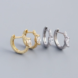 925 Sterling Silver Hoop Earrings Marquise Cut Cubic Zirconia Elegant Geometric Pave Jewelry For Women