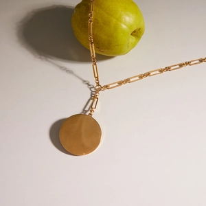 Minimalist 18K gold plated stainless steel camellia pendant necklace on paperclip chain
