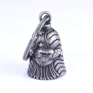 Vintage eagle guardian bell keychain with American flag patterns in retro silver finish