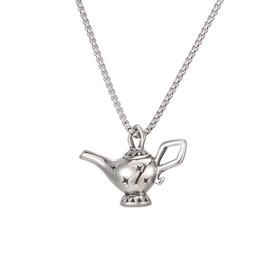 Silver stainless steel Aladdin magic lamp pendant necklace with elegant box chain