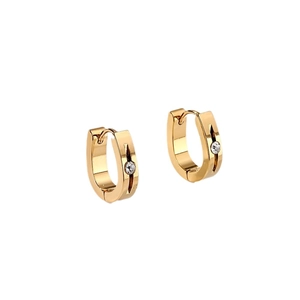 Polished gold stainless steel hoop earrings for men with white zircon stone inlay