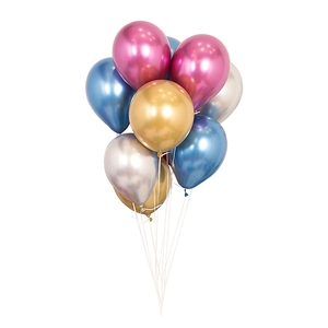 Mix of metallic balloons in gold, silver, pink, and blue for birthday party decoration