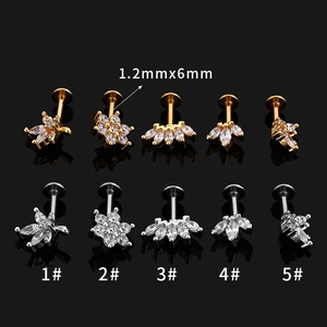 Surgical stainless steel labret studs with zircon gems in gold and silver finish