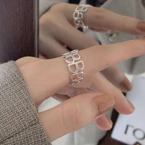 Adjustable Open Ring 925 Sterling Silver Hollow Repeating Letter B Design Modern Minimalist Fashion Accessory For Women