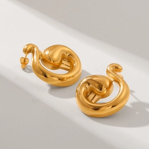 Minimalist gold stainless steel earrings with abstract twisted geometric musical note design