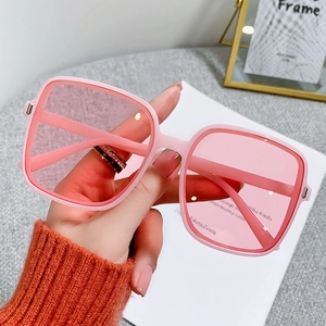 Fashionable square pink sunglasses for women with retro rice nail accents and UV protection