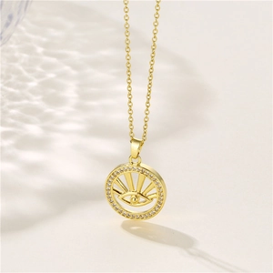 Collana dorata in acciaio inossidabile con pendente a occhio e zirconi scintillanti
