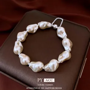 Baroque Irregular Imitation Artificial Pearl Bracelet Alloy Metal Clasp Vintage Elegant Commute Niche Jewelry For Women