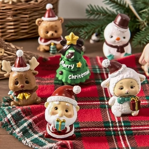 Miniature Christmas resin figurines with Santa Claus, Reindeer and trees for holiday decor