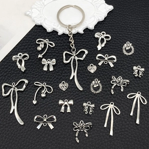 Bowknot Heart DIY Charms Pendants Zinc Alloy Hollow Cute For Necklace Bracelet Earring Jewelry Making Antique Silver