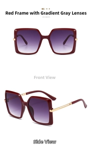 Classic red square sunglasses with gradient grey lenses and metal splice temples