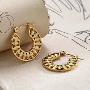 Créoles En Acier Inoxydable Motif Feuille Creuse Rétro Français Épi De Blé Bijoux Pour Femmes
