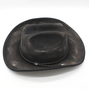 Vintage dark gray wool felt jazz hat with braided leather band and silver buckle