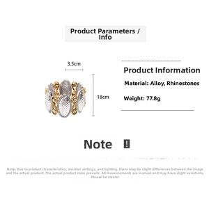 Bracelet jonc large rétro bicolore avec texture martelée et détails en strass