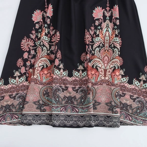 Vintage bohemian paisley floral printed maxi skirt with intricate pink and blue details