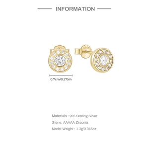 Detailed view of 925 silver stud earring with clear zirconia and S925 hallmark stamp
