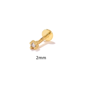 Detailed macro shot of 2mm four-prong zircon stud with flat back threaded post