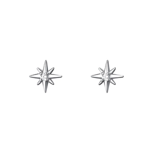 Minimalist S999 sterling silver North Star stud earrings with sparkling cubic zirconia