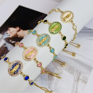 18K gold plated Virgin Mary adjustable slider bracelets with colorful zircon stones